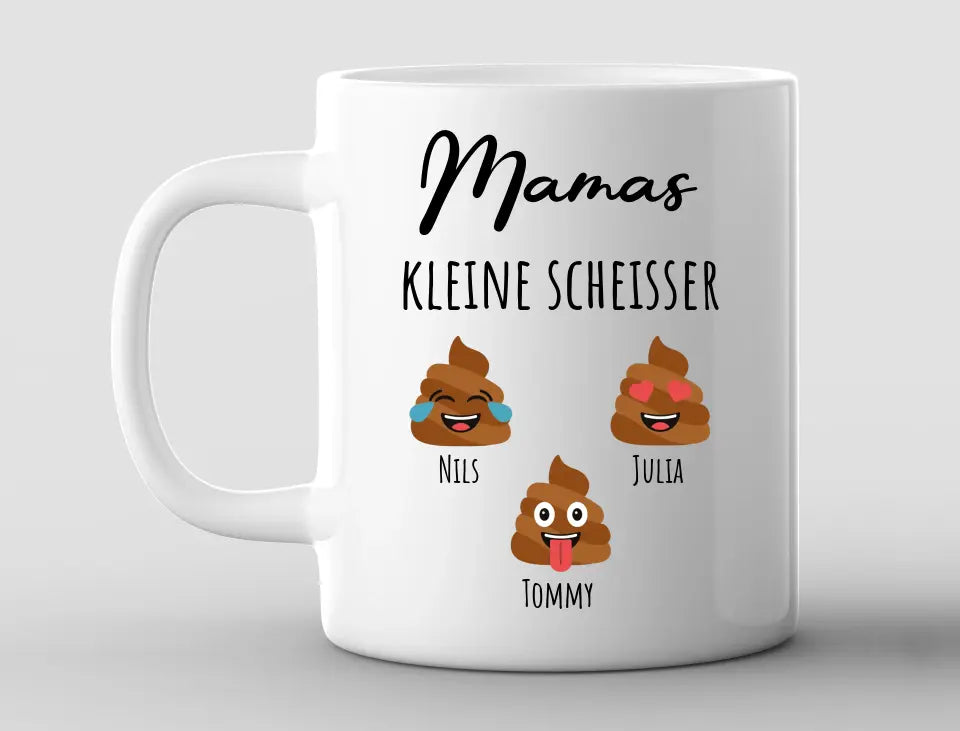 Personalisierte Tasse Basic Mamas drei kleine Scheisser mit Namen