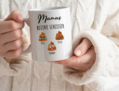 Personalisierte Tasse Basic Mamas drei kleine Scheisser mit Namen