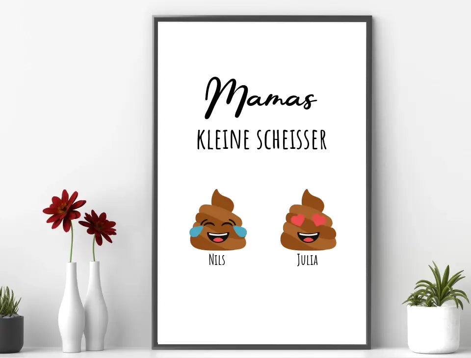 Personalisiertes Bild im Rahmen Mamas zwei kleine Scheisser mit Namen