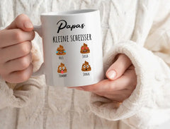 Personalisierte Tasse Basic Papas vier kleine Scheisser mit Namen