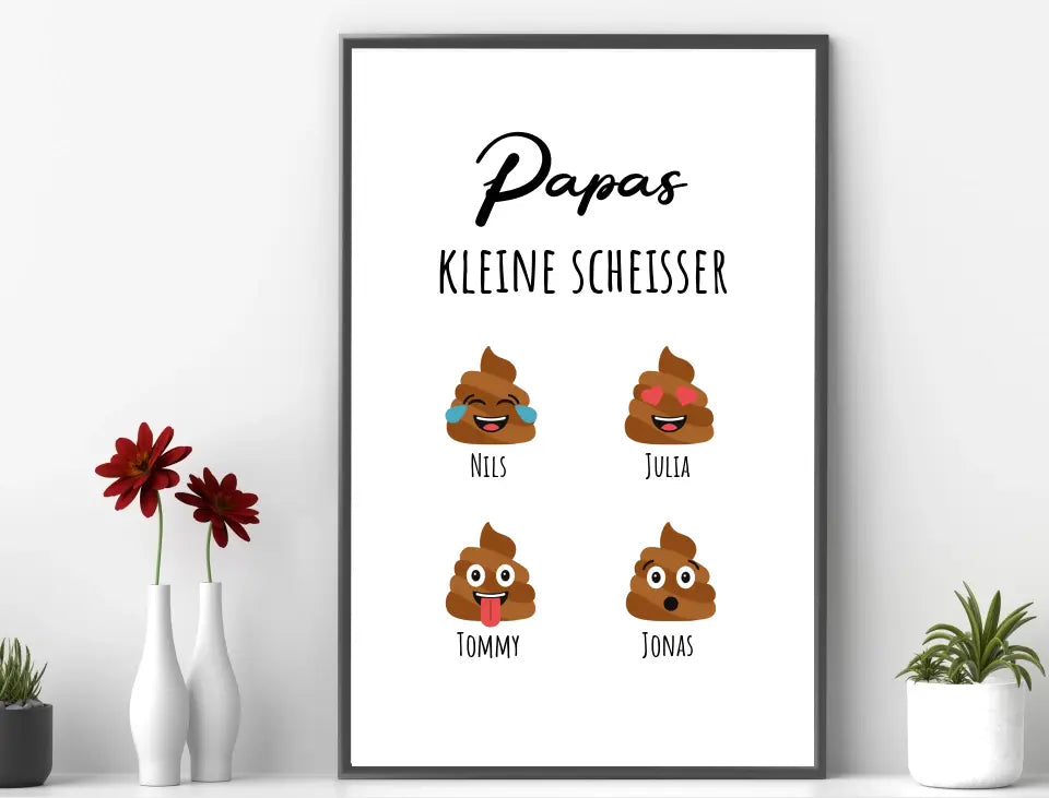 Personalisiertes Bild im Rahmen Papas vier kleine Scheisser mit Namen