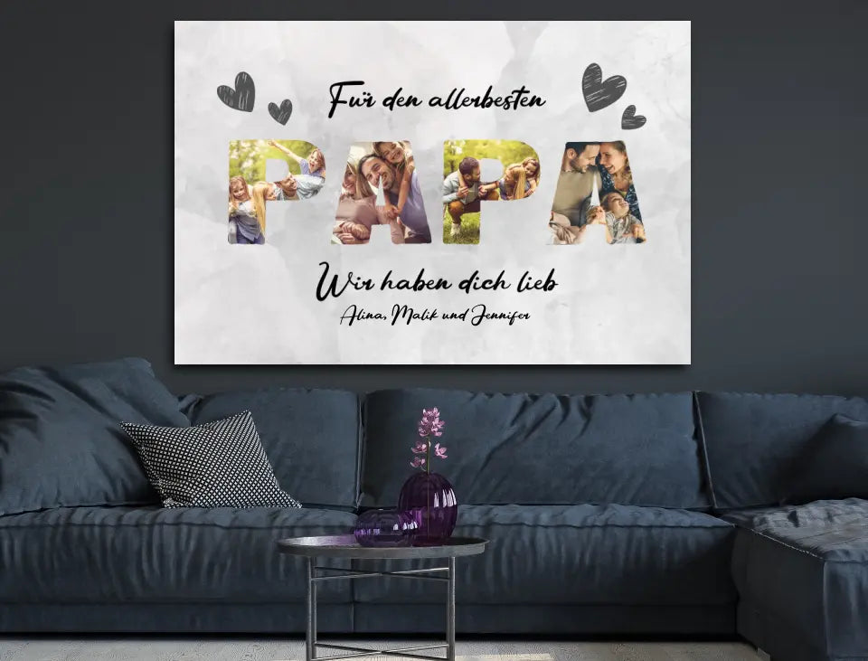 Personalisierte Leinwand für Papa mit Wunschbildern und Namen