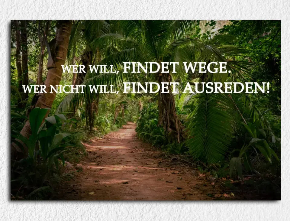Deko-Leinwand Motivation wer will, findet Wege. Wer nicht will, findet Ausreden!