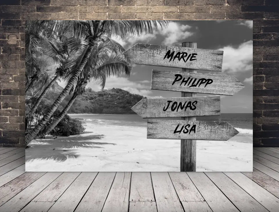 Personalisierte Leinwand Wegweiser am Strand Familie mit Namen