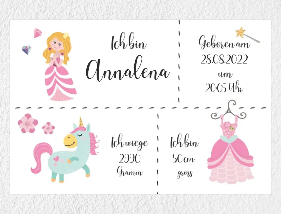 Personalisiertes Poster | Geburtsdaten "Prinzessin blonde Haare"